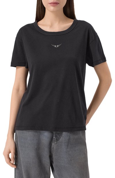 Футболка ZADIG AND VOLTAIRE черного цвета по цене 11550 руб., арт. JWTS01669, фото 3 Футболка ZADIG AND VOLTAIRE, арт. JWTS01669, фото 3