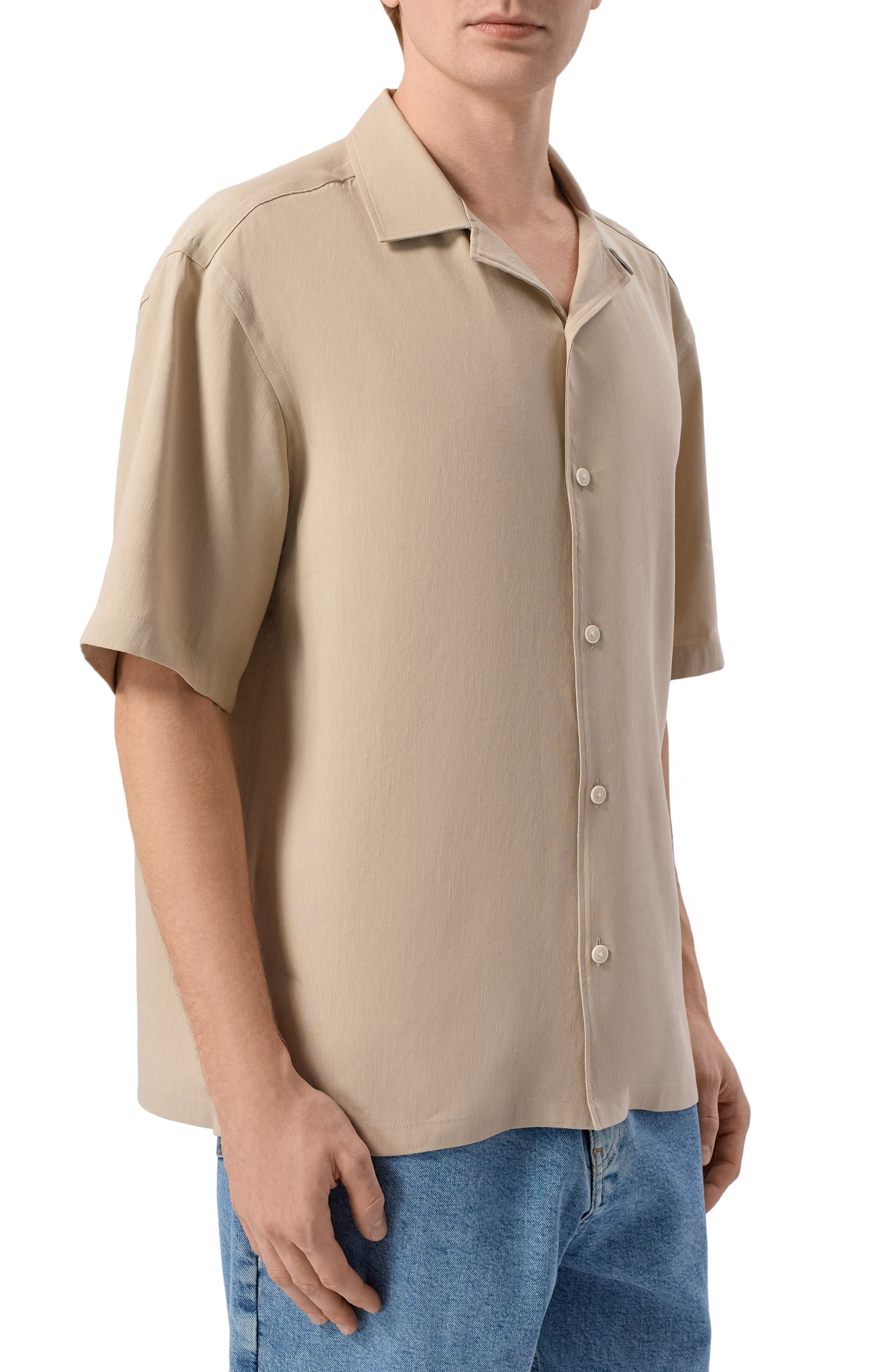 Рубашка изо льна и вискозы BOSS бежевого цвета по цене 34950 руб., арт. 50561449, фото 3 Рубашка изо льна и вискозы BOSS, арт. 50561449, фото 3