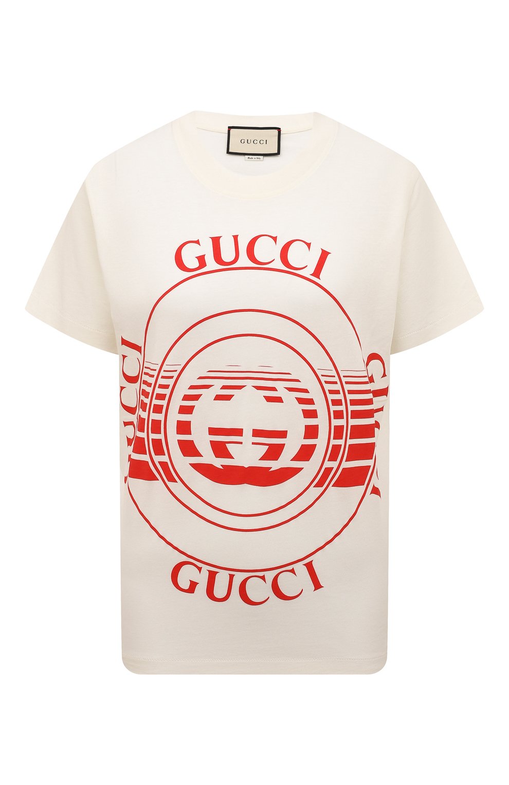 Хлопковая футболка GUCCI молочного цвета по цене 50400 руб., арт. 580762 XJCQ8, фото 1 Хлопковая футболка GUCCI, арт. 580762 XJCQ8, фото 1
