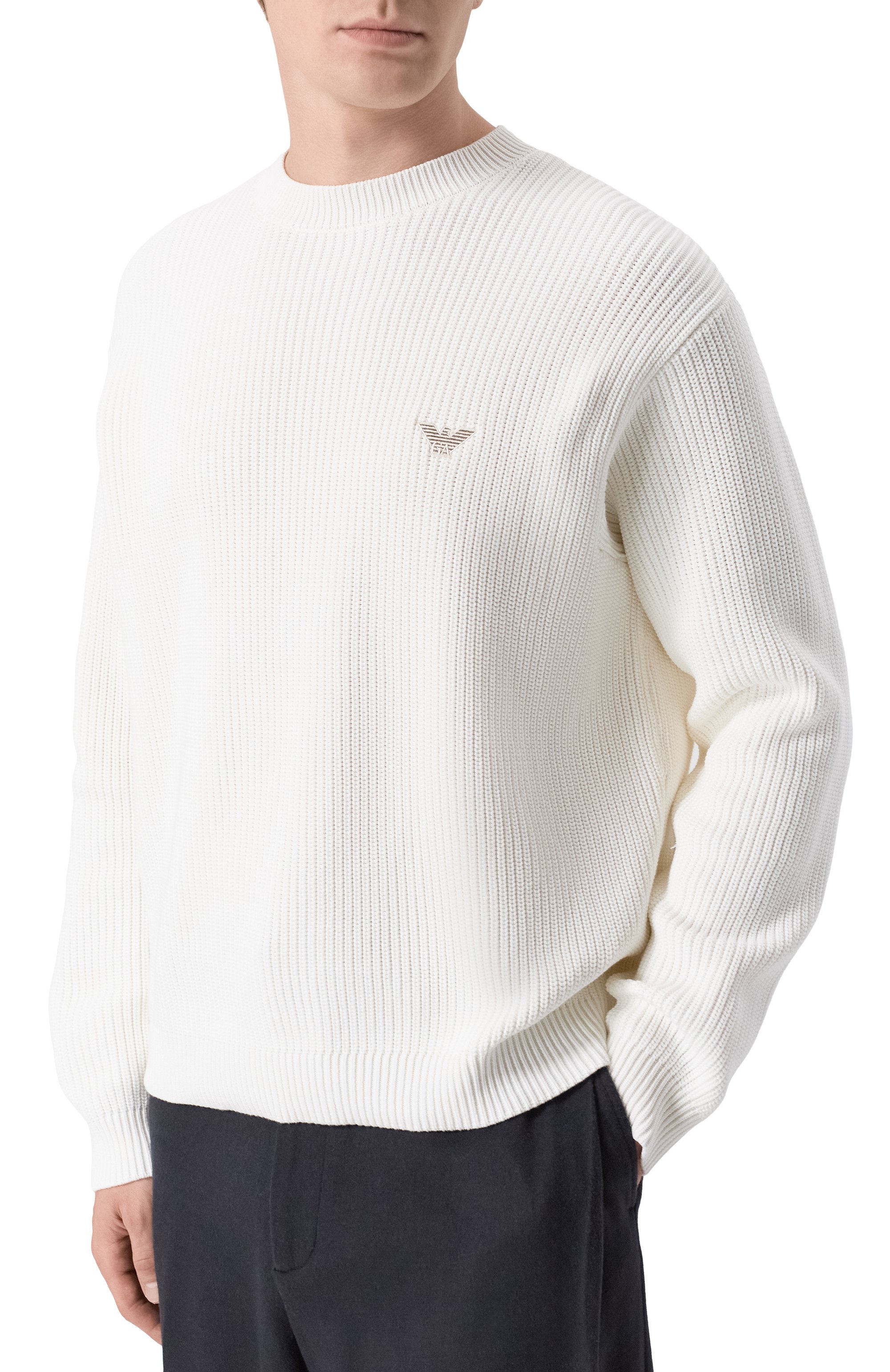 Хлопковый свитер EMPORIO ARMANI белого цвета по цене 36000 руб., арт. EM004615/AF24418, фото 3 Хлопковый свитер EMPORIO ARMANI, арт. EM004615/AF24418, фото 3