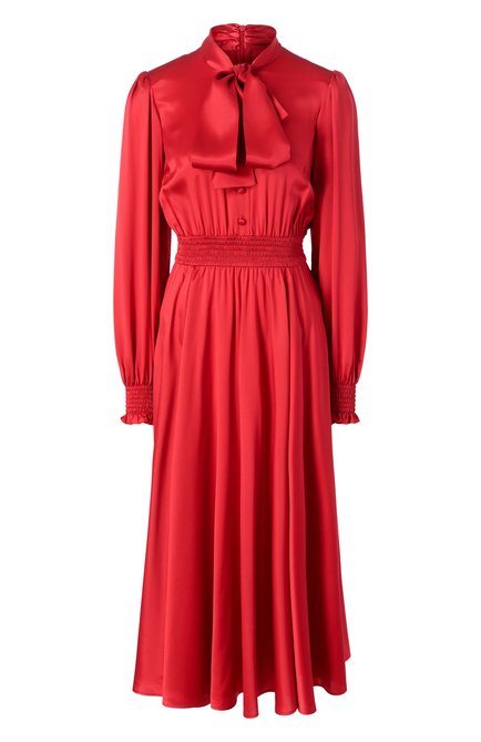 Женское атласное платье DOLCE & GABBANA красного цвета, арт. F6TKRT/FU1AU | Фото 1 (Материал внешний: Шелк; Драгоценные камни: Проставлено; Рукава: Длинные; Материал спла�ва: Проставлено; Длина Ж (юбки, платья, шорты): Миди)