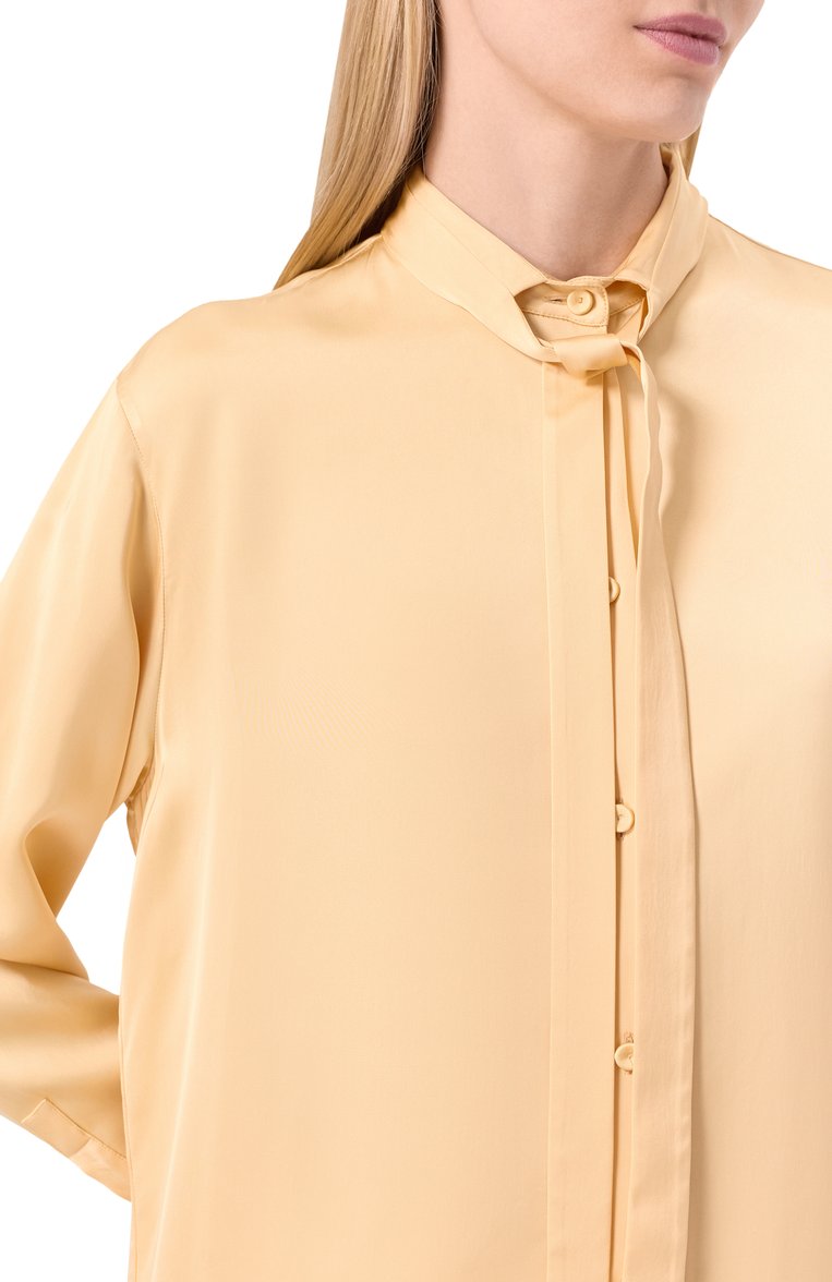 Женская блузка из вискозы JIL SANDER бежевого цвета, арт. J01DL0143-J65022 | Фото 5 (Материал внешний: Вискоза; Рукава: Длинные; Длина (для топов): Удлиненные; Женское Кросс-КТ: Блуза-одежда; Стили: Кэжуэл; Кросс-КТ: костюм; Принт: Без принта; Автоматизация ТО: Проставлено; Автоматизация состава: Проставлено)