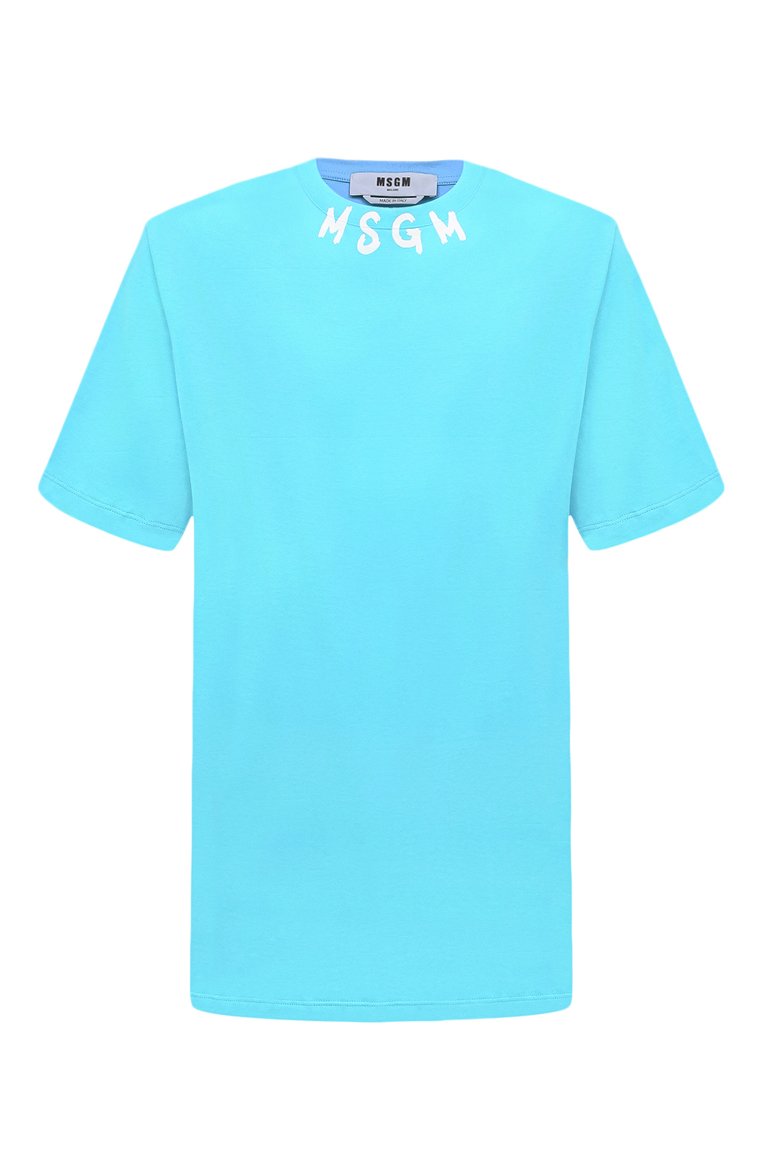 Мужская хлопковая футболка MSGM голубого цвета, арт. 3640MM118/247002 | Фото 1 (Рукава: Короткие; Длина (для топов): Стандартные; Принт: С принтом; Материал сплава: Проставлено; Материал внешний: Хлопок; Стили: Спорт-шик; Драгоценные камни: Проставлено)