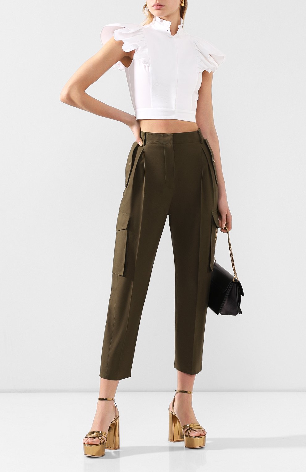 Хлопковые брюки ALEXANDER MCQUEEN хаки цвета по цене 107000 руб., арт. 606266/QFAAE, фото 2 Хлопковые брюки ALEXANDER MCQUEEN, арт. 606266/QFAAE, фото 2