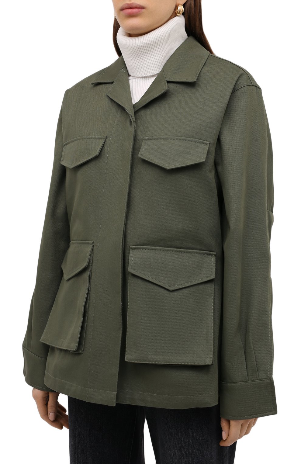 Хлопковая куртка TOTEME хаки цвета по цене 43850 руб., арт. AVIGN0N 203-103-721, фото 3 Хлопковая куртка TOTEME, арт. AVIGN0N 203-103-721, фото 3