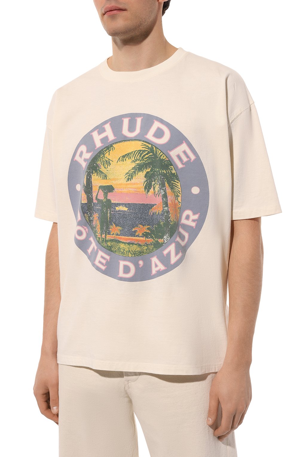 Хлопковая футболка RHUDE кремового цвета по цене 41750 руб., арт. RHPS24TT01012611, фото 3 Хлопковая футболка RHUDE, арт. RHPS24TT01012611, фото 3