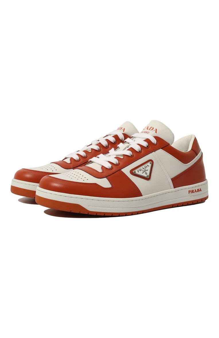 Мужские кожаные кеды PRADA красного цвета, арт. 2EE364-3LKG-F011G | Фото 1 (Стили: Классический; Материал утеплителя: Без утеплителя; Подошва: Массивная; Материал сплава: Проставлено; Драгоценные камни: Проставлено; Нос: Не проставлено; Материал внешний: Натуральная кожа; Кросс-КТ: Низкие)