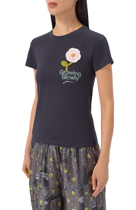 Хлопковая футболка Ganni A1050178 Чёрный  A1050178 Фото 3