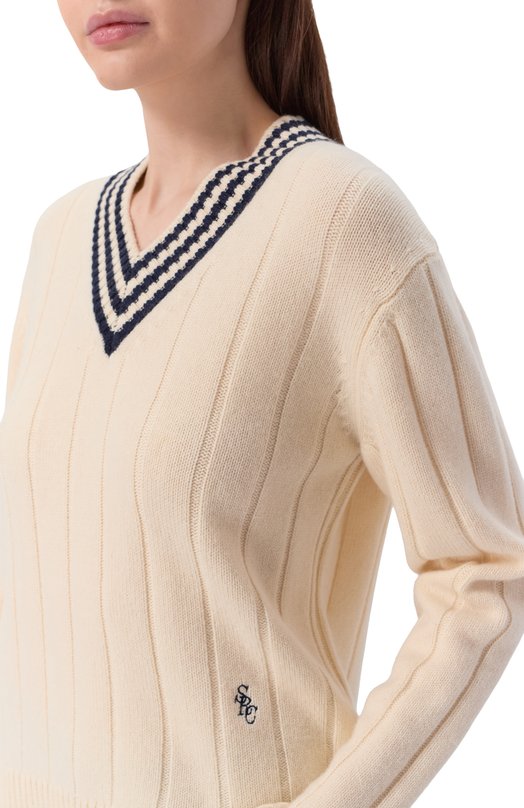 Пуловер из кашемира и шерсти Sporty and Rich WS07961302WH63 Кремовый  WS07961302WH63 Фото 5