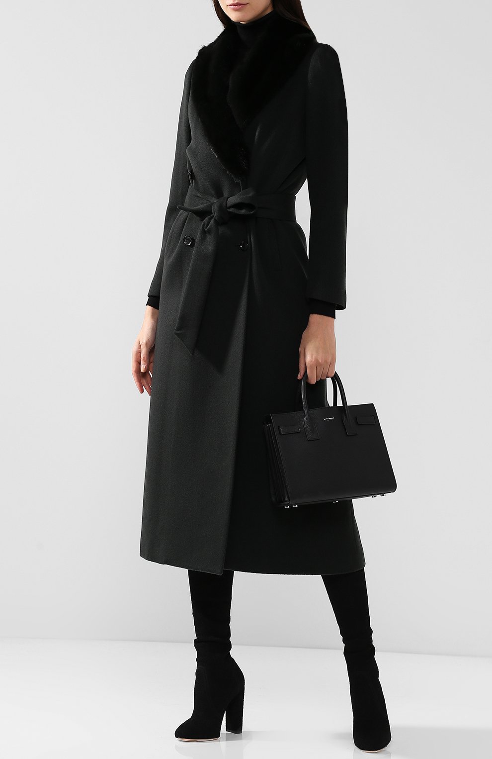 Кашемировое пальто с поясом и меховым воротником KITON, арт. D46619K01P69, фото 2