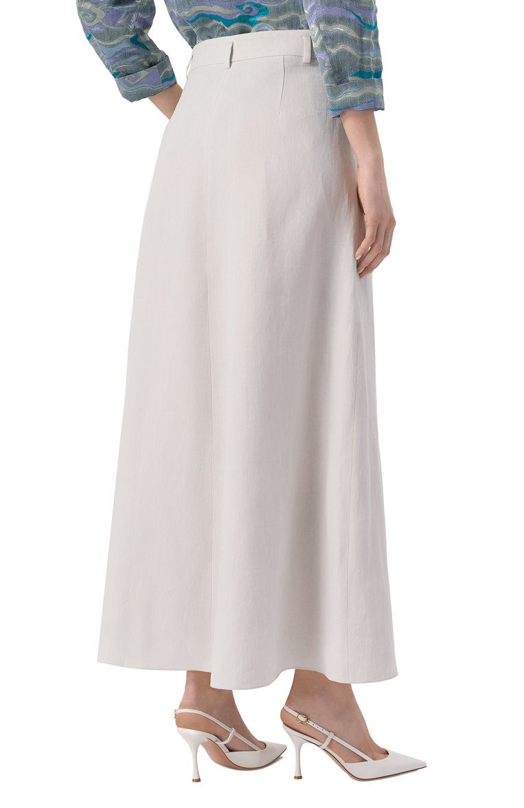 Женская льняная юбка GIORGIO ARMANI светло-серого цвета, арт. GW000869/TE11126 | Фото 4 (Материал внешний: Лен; Длина Ж (юбки, платья, шорты): Макси; Стили: Кэжуэл; Автоматизация ТО: Проставлено; Автоматизация состава: Проставлено)