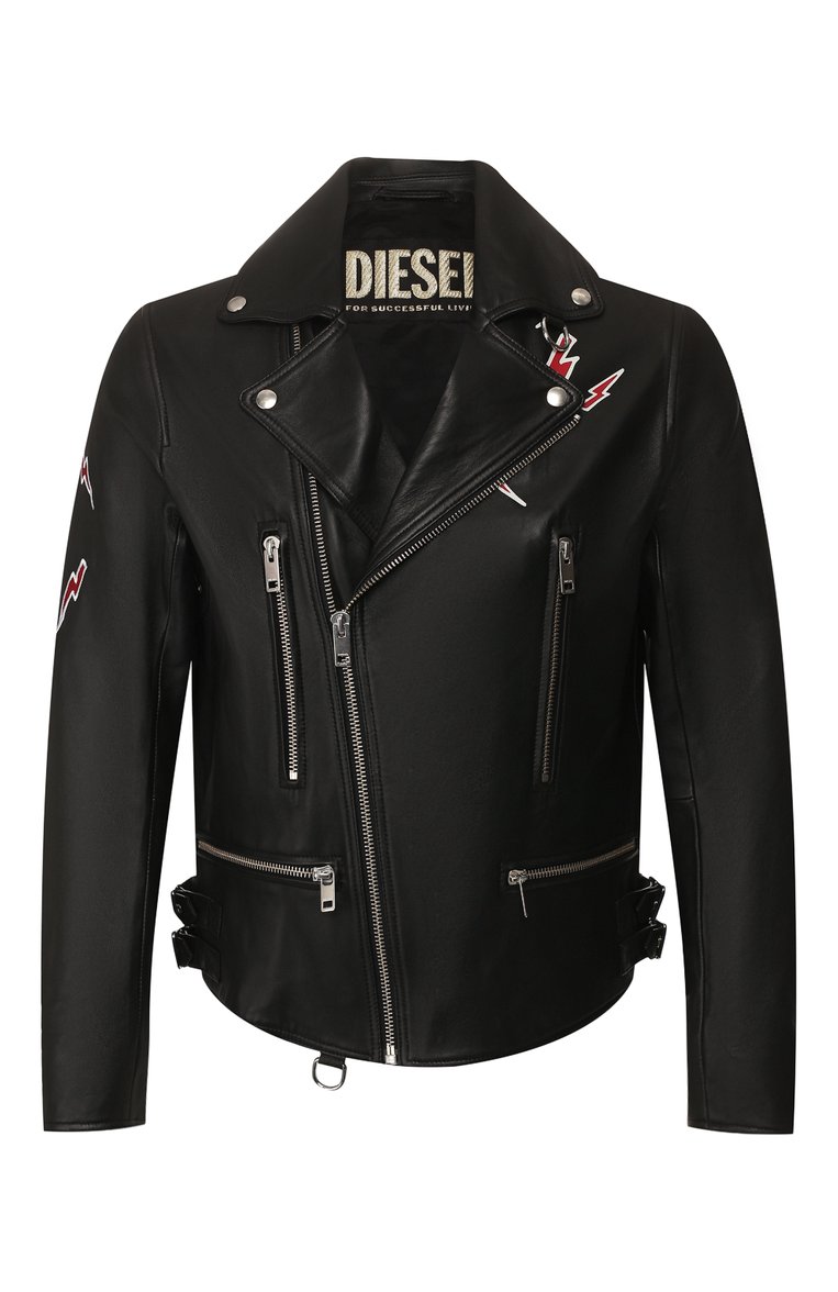 Мужская кожаная куртка DIESEL черного цвета, арт. 00SME1/0AAZU | Фото 1 (Рукава: Длинные; Материал подклада: Синтетический материал; Статус проверки: Проверена категория; Мужское Кросс-КТ: Кожа и замша, Верхняя одежда; Длина (верхняя одежда): Короткие; Кросс-КТ: Куртка; Материал внешний: Натуральная кожа; Материал сплава: Проставлено; Драгоценные камни: Проставлено; Стили: Кэжуэл)