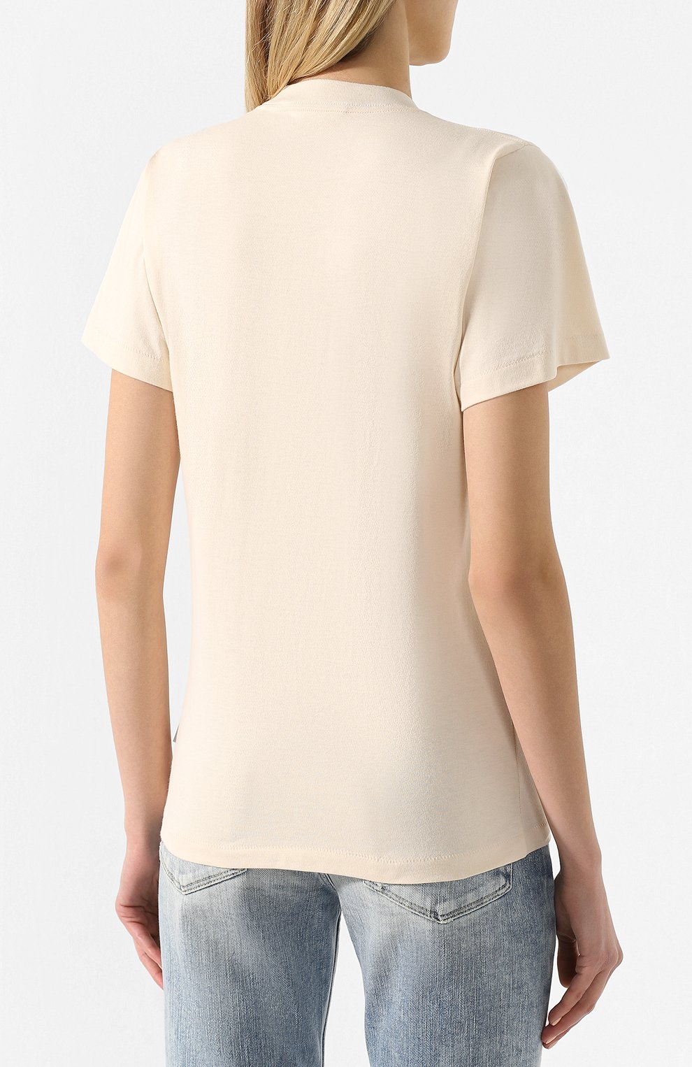 Хлопковая футболка LANVIN кремового цвета по цене 39200 руб., арт. RW-T0662J-JU03-P20, фото 4 Хлопковая футболка LANVIN, арт. RW-T0662J-JU03-P20, фото 4