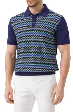 Мужское хлопковое поло MISSONI синего цвета, арт. US25S20L/BK040U | Фото 3 (Длина (для топов): Стандартные; Драгоценные камни: Проставлено; Материал сплава: Проставлено; Рукава: Короткие; Кросс-КТ: Трикотаж; Застежка: Пуговицы; Принт: С принтом; Стили: Кэжуэл; Материал внешний: Хлопок)