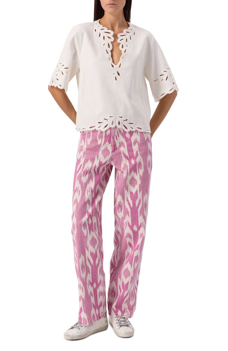 Женские джинсы ISABEL MARANT ETOILE розового цвета, арт. 25PPA0273FA/C1H03E | Фото 2 (Длина (брюки, джинсы): Стандартные; Материал внешний: Хлопок, Деним, Лен; Детали: Принт; Силуэт Ж (брюки и джинсы): Широкие; Кросс-КТ: Деним; Стили: Бохо)