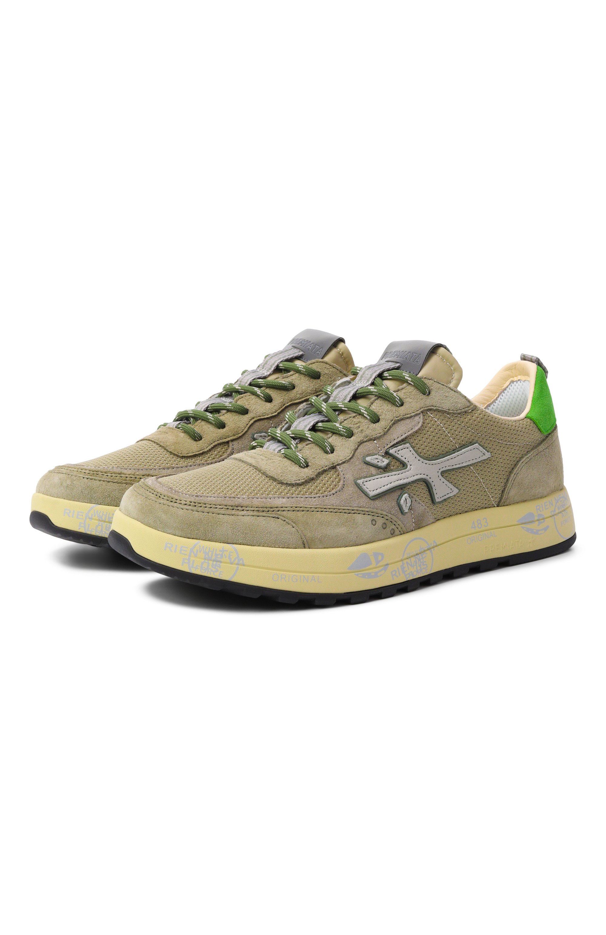 Комбинированные кеды PREMIATA зеленого цвета по цене 31350 руб., арт. N0US/VAR 8062, фото 1 Комбинированные кеды PREMIATA, арт. N0US/VAR 8062, фото 1