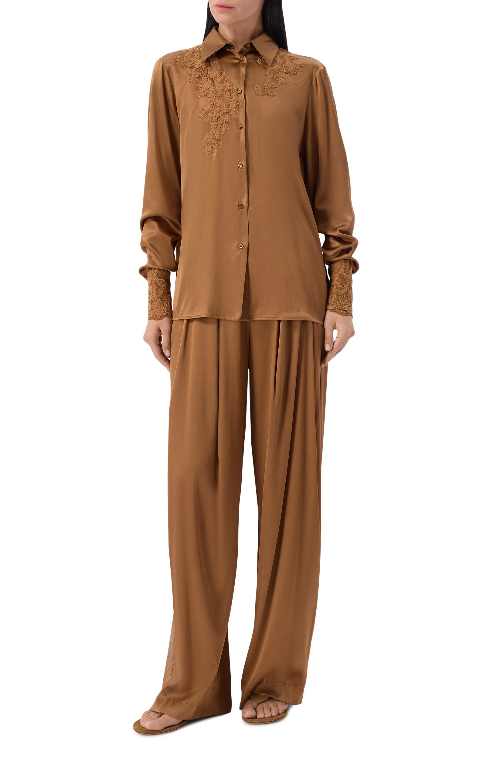 Шелковые брюки ERMANNO SCERVINO коричневого цвета по цене 78300 руб., арт. D494P606TBW, фото 2 Шелковые брюки ERMANNO SCERVINO, арт. D494P606TBW, фото 2