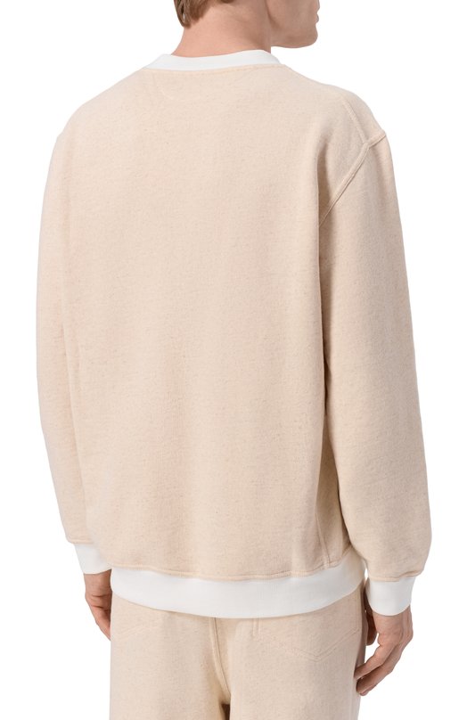 Свитшот из хлопка и льна Brunello Cucinelli MR8313380G Бежевый  MR8313380G Фото 4