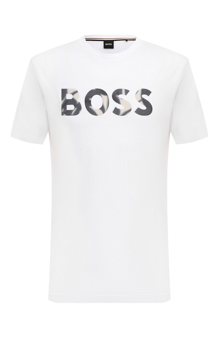 Мужская хлопковая футболка BOSS белого цвета, арт. 50513382 | Фото 1 (Материал сплава: Проставлено; Материал внешний: Хлопок; Драгоценные камни: Проставлено; Рукава: Короткие; Стили: Кэжуэл; Принт: С принтом; Длина (для топов): Удлиненные; Мужское Кросс-КТ: Футболка-одежда; Кросс-КТ: Джерси)