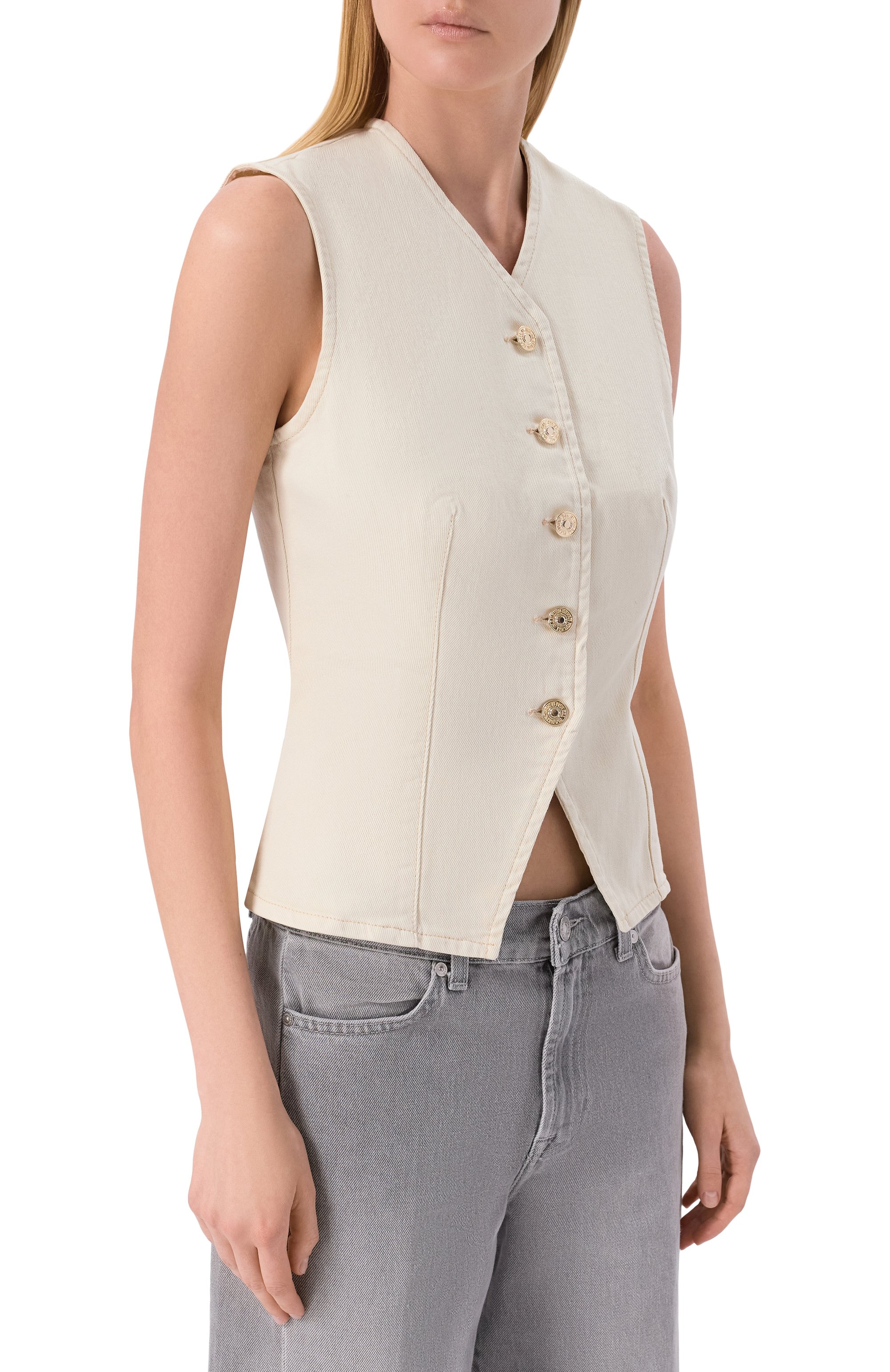 Хлопковый жилет 7 FOR ALL MANKIND кремового цвета по цене 29150 руб., арт. 7UK90G96-309, фото 3 Хлопковый жилет 7 FOR ALL MANKIND, арт. 7UK90G96-309, фото 3