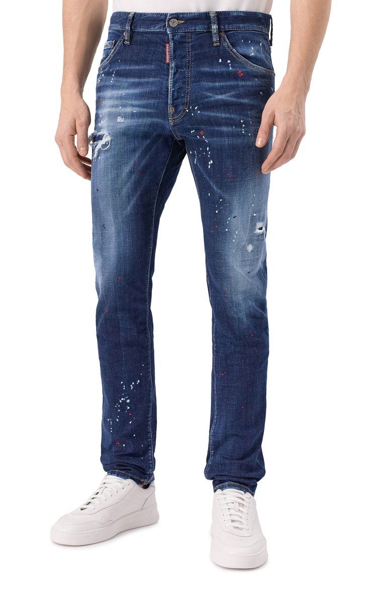 Мужские джинсы cool guy DSQUARED2 темно-синего цвета, арт. S74LB1658/S30664 | Фото 3 (Длина (брюки, джинсы): Стандартные; Детали: Делаве, Принт, Потертости; Материал внешний: Деним, Хлопок; Кросс-КТ: Деним; Стили: Streetwear; Силуэт М (брюки): Узкие; Автоматизация состава: Проставлено; Автоматизация ТО: Проставлено)