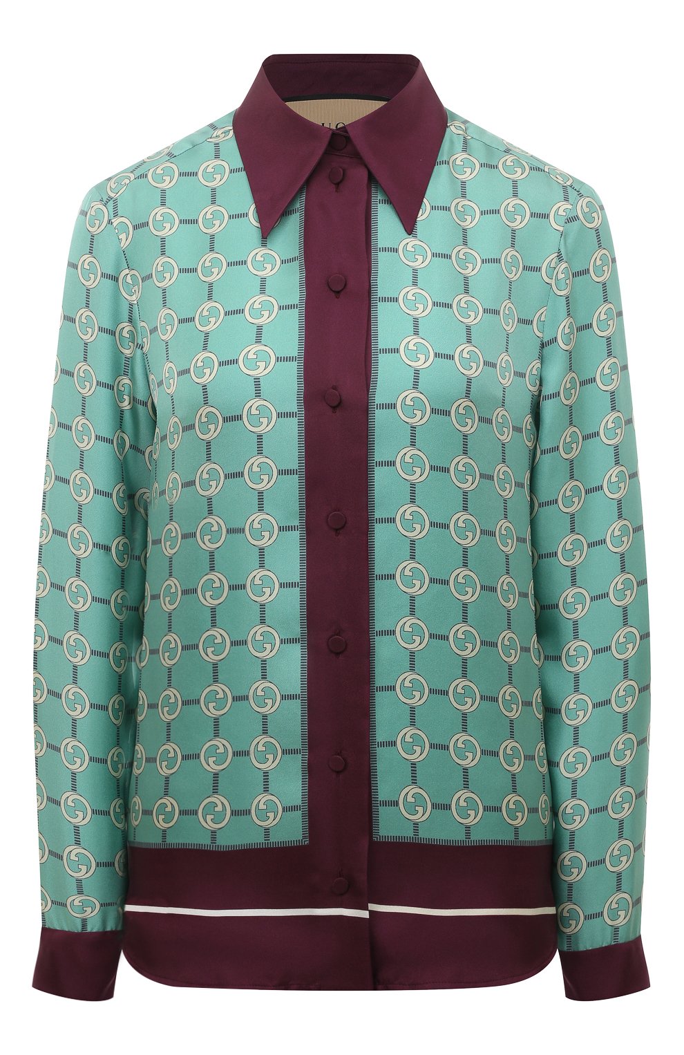 Шелковая рубашка GUCCI бирюзового цвета по цене 158400 руб., арт. 652649 ZAGL3, фото 1 Шелковая рубашка GUCCI, арт. 652649 ZAGL3, фото 1