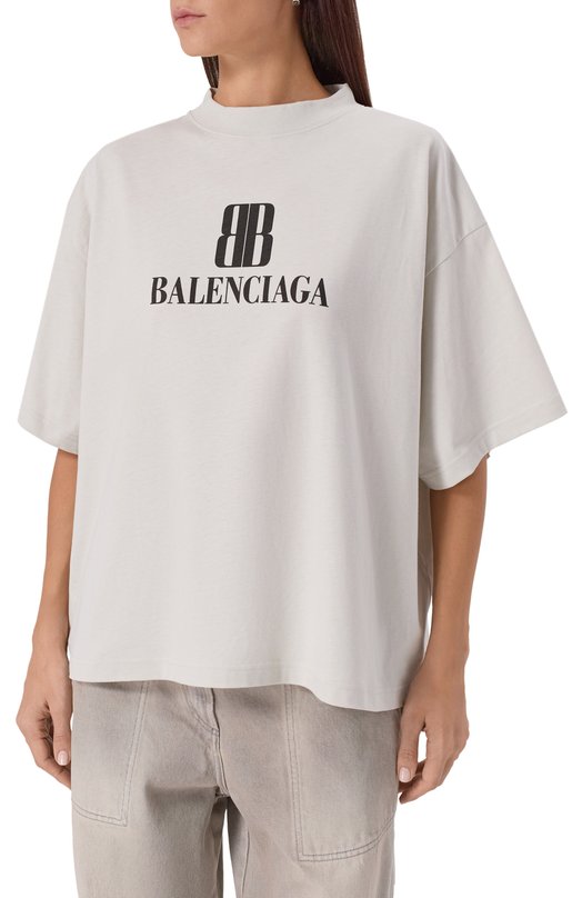 Хлопковая футболка Balenciaga 818431/TSVU4 Белый  818431/TSVU4 Фото 3