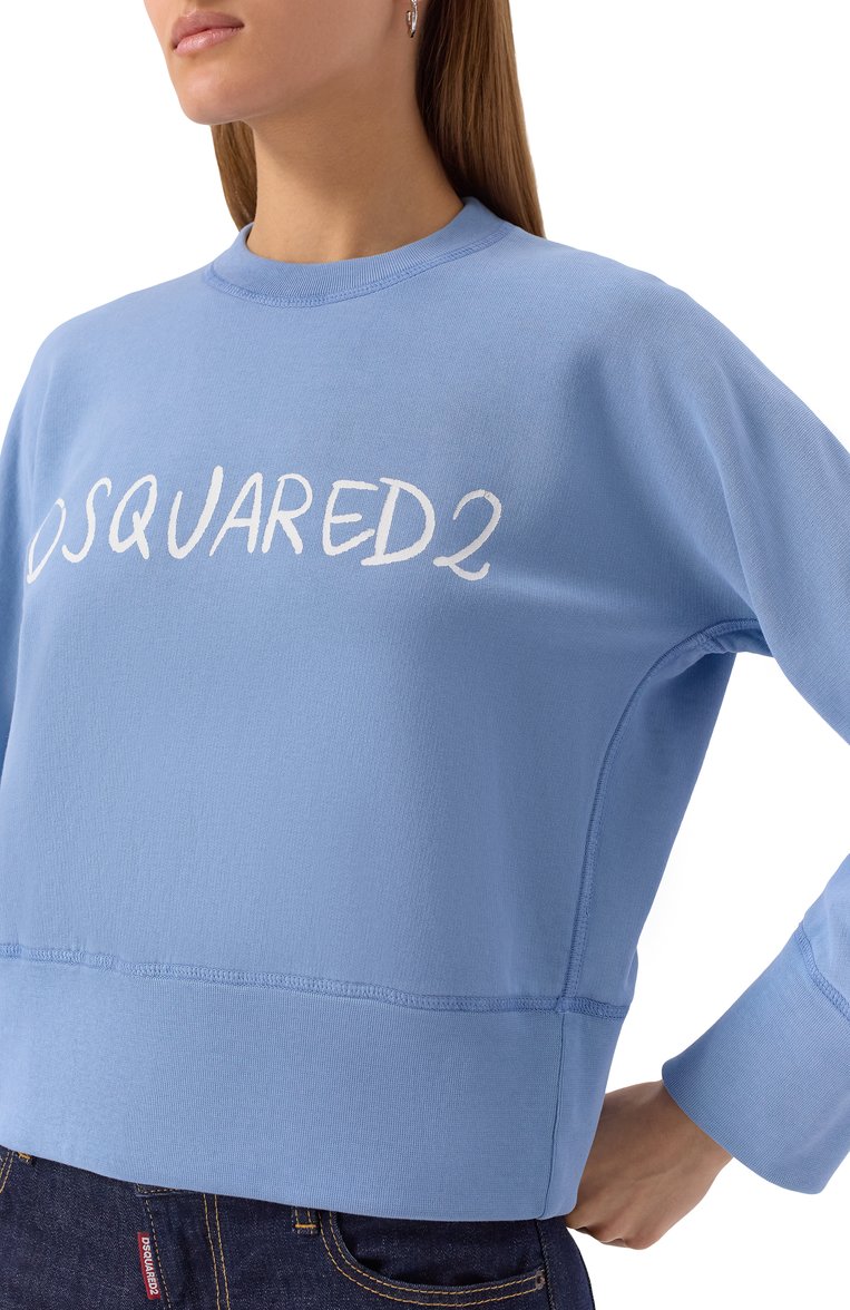 Женский хлопковый свитшот DSQUARED2 голубого цвета, арт. S72GU0495/S25539 | Фото 5 (Материал внешний: Хлопок; Рукава: Длинные; Длина (для топов): Стандартные; Женское Кросс-КТ: Свитшот-одежда; Стили: Кэжуэл)