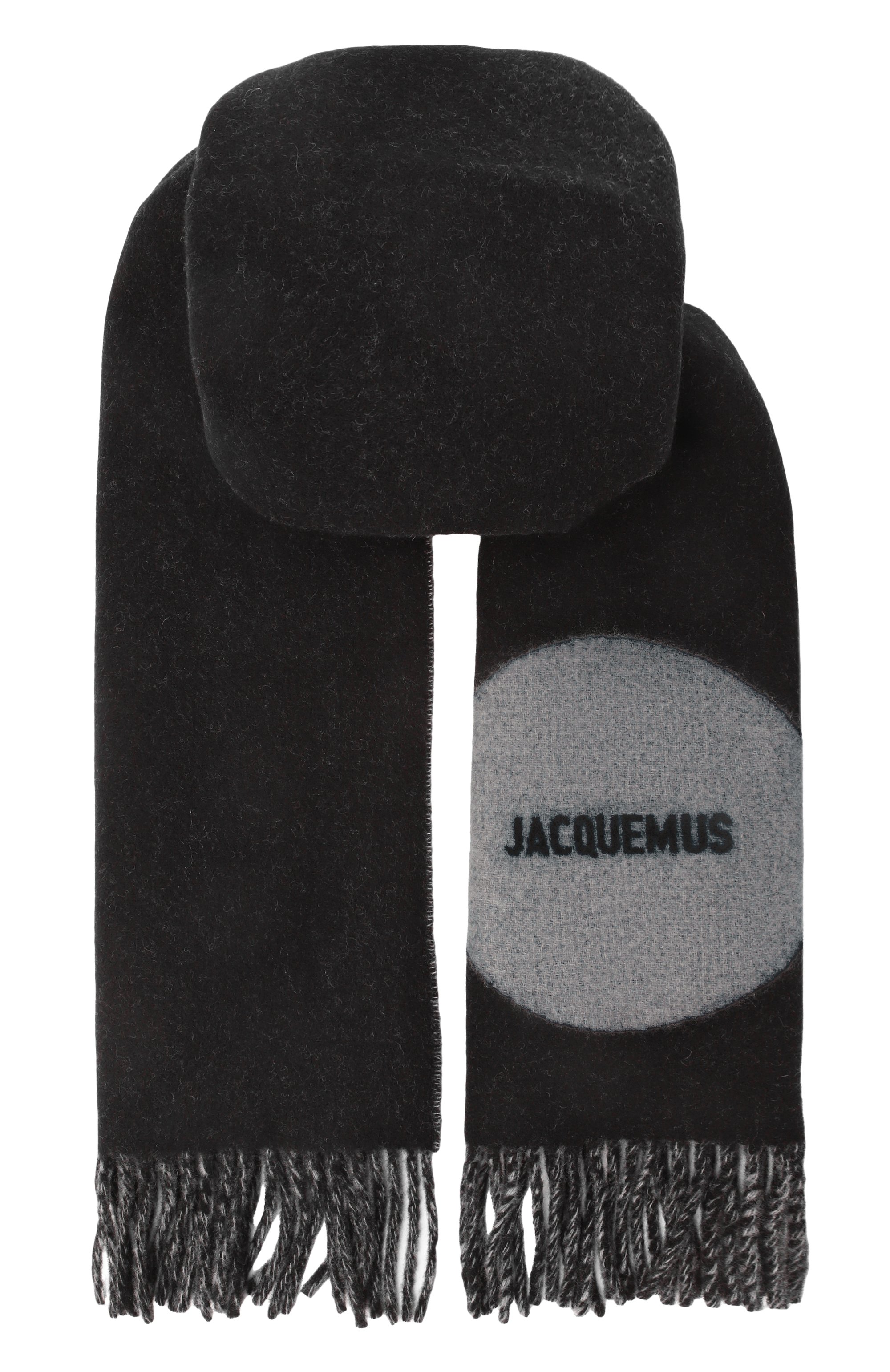 Шерстяной шарф JACQUEMUS черного цвета по цене 29950 руб., арт. 24HACU00579/A0T4044, фото 1 Шерстяной шарф JACQUEMUS, арт. 24HACU00579/A0T4044, фото 1