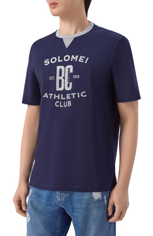 Хлопковая футболка Brunello Cucinelli M0B131001W Синий  M0B131001W Фото 3