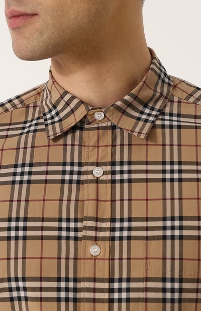 Хлопковая рубашка в клетку с короткими рукавами BURBERRY, арт. 4067045, фото 5