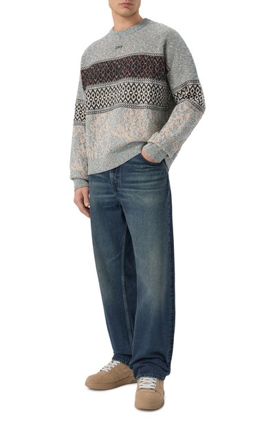 Джемпер из хлопка и шерсти OFF-WHITE голубого цвета по цене 109500 руб., арт. 0MHE20YF26KNI0019, фото 2 Джемпер из хлопка и шерсти OFF-WHITE, арт. 0MHE20YF26KNI0019, фото 2