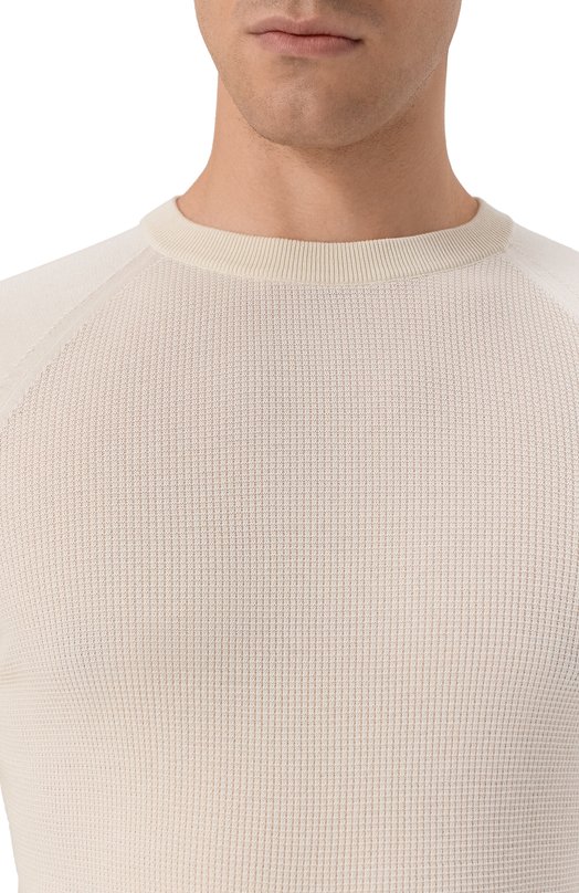 Джемпер из хлопка и шелка Canali C1119/MK02352 Кремовый  C1119/MK02352 Фото 5