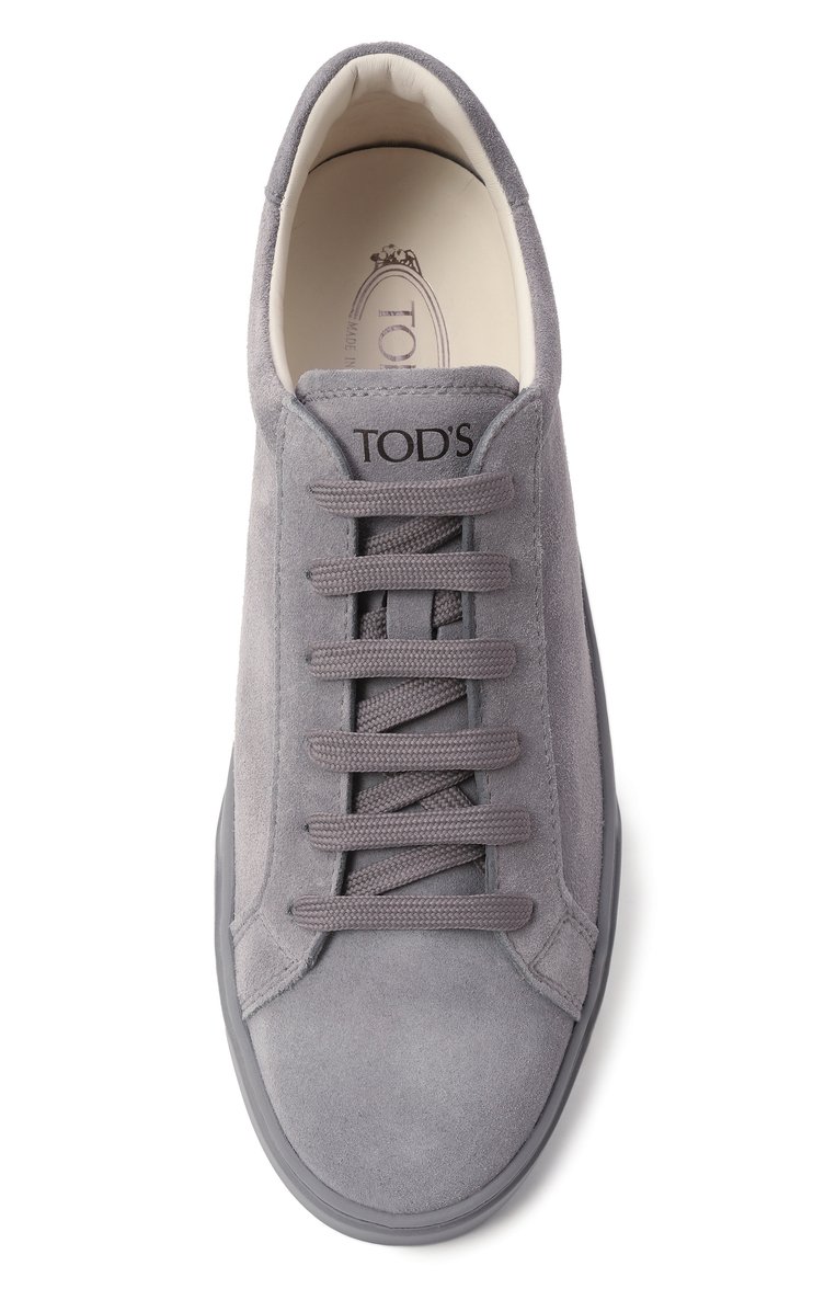 Мужские замшевые кеды TOD’S серого цвета, арт. XXM04L0HZ40RE0 | Фото 6 (Материал внутренний: Натуральная кожа; Материал утеплителя: Без утеплителя; Материал внешний: Замша, Натуральная кожа; Стили: Классический; Кросс-КТ: Низкие; Подошва: Плоская)