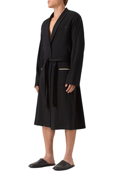 Хлопковый халат BOSS черного цвета по цене 17950 руб., арт. 50545943, фото 3 Хлопковый халат BOSS, арт. 50545943, фото 3