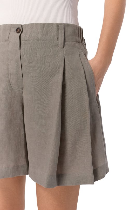 Льняные шорты Brunello Cucinelli MA698DV499 Хаки  MA698DV499 Фото 5