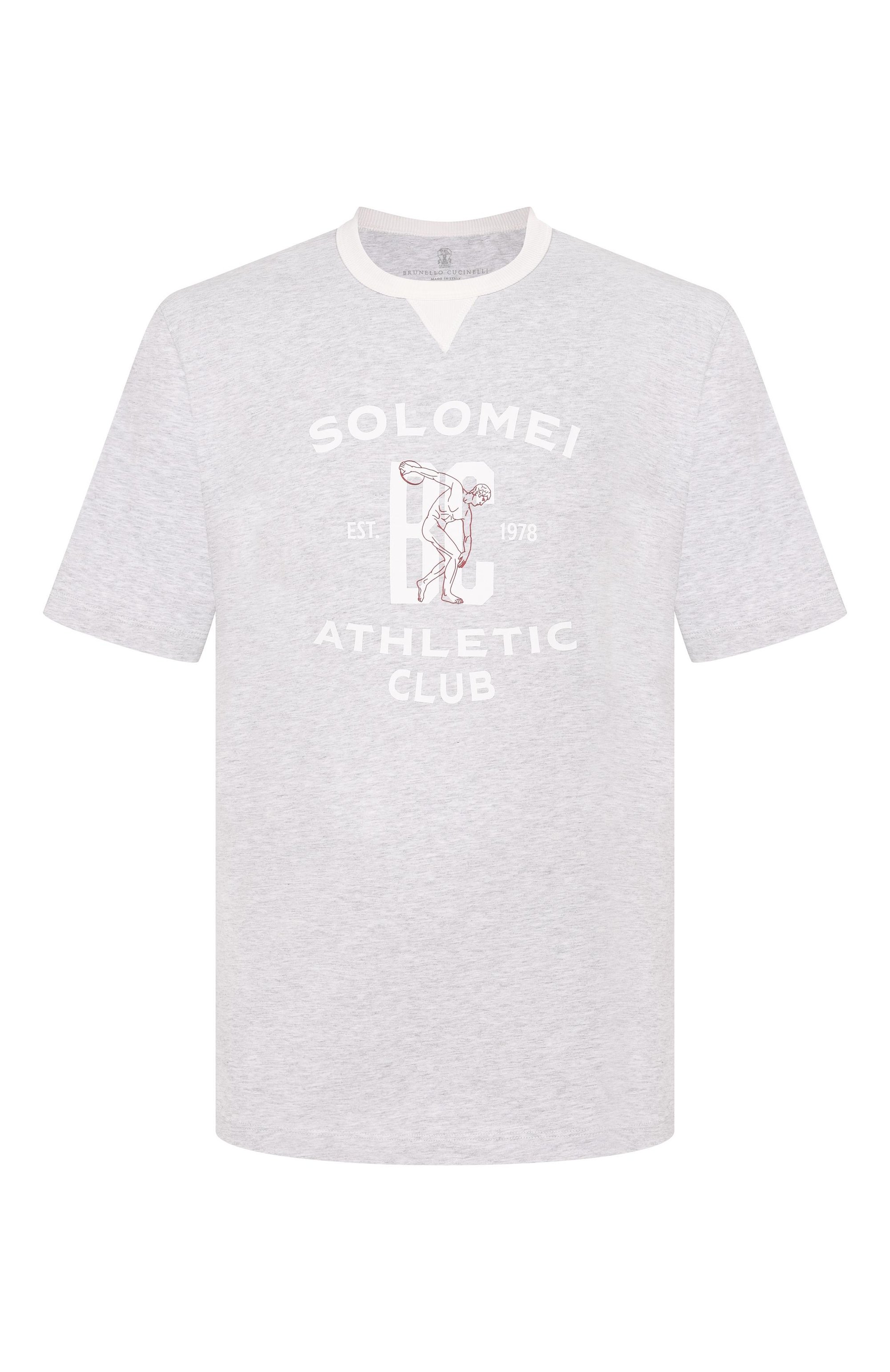 Хлопковая футболка BRUNELLO CUCINELLI светло-серого цвета по цене 75050 руб., арт. M0B131001W, фото 1 Хлопковая футболка BRUNELLO CUCINELLI, арт. M0B131001W, фото 1