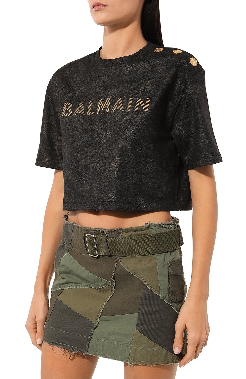 Хлопковая футболка BALMAIN черного цвета по цене 69400 руб., арт. AF1EE024BC20, фото 3 Хлопковая футболка BALMAIN, арт. AF1EE024BC20, фото 3