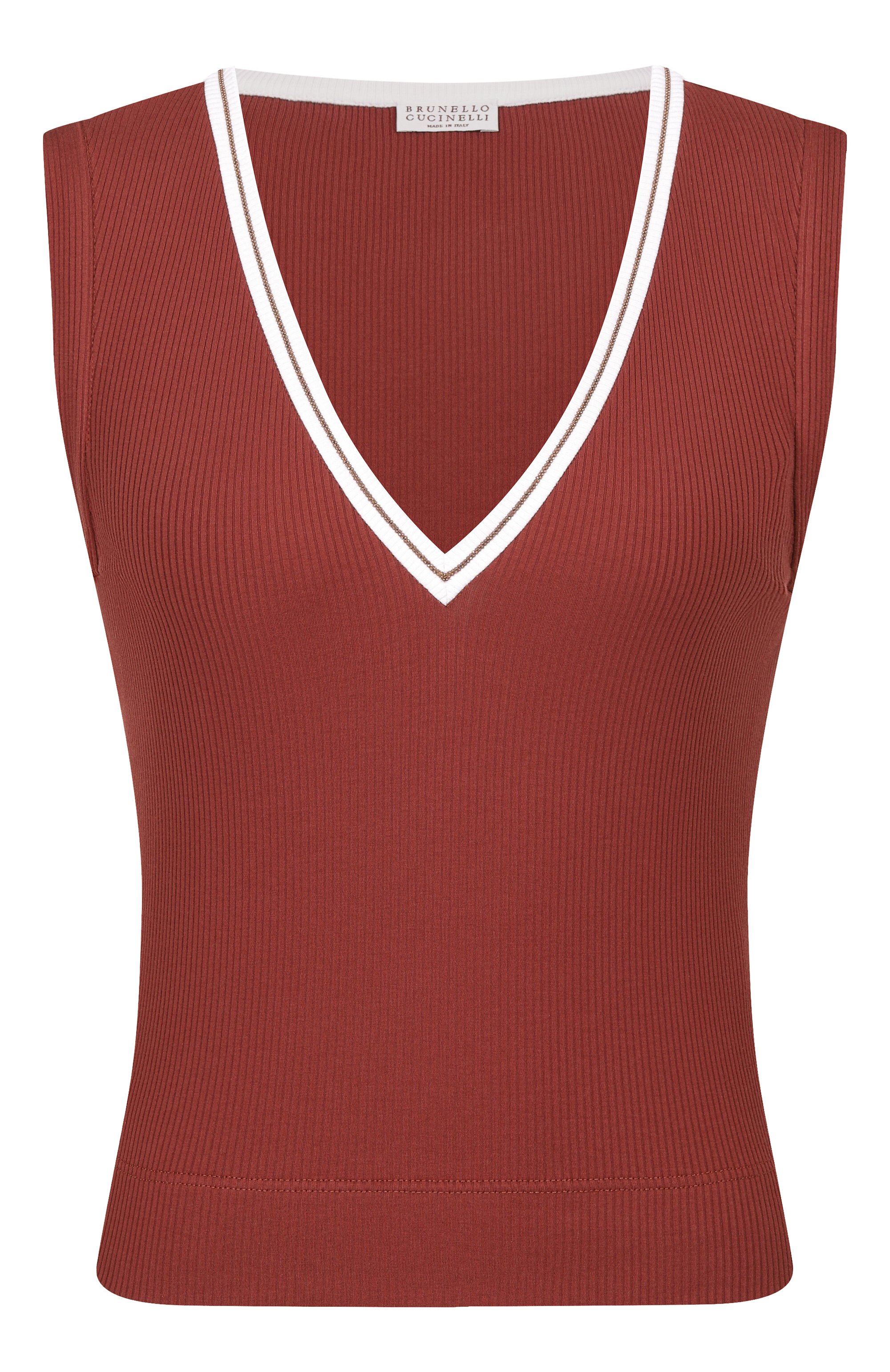 Хлопковый топ BRUNELLO CUCINELLI коричневого цвета по цене 87300 руб., арт. MG902D0302, фото 1 Хлопковый топ BRUNELLO CUCINELLI, арт. MG902D0302, фото 1