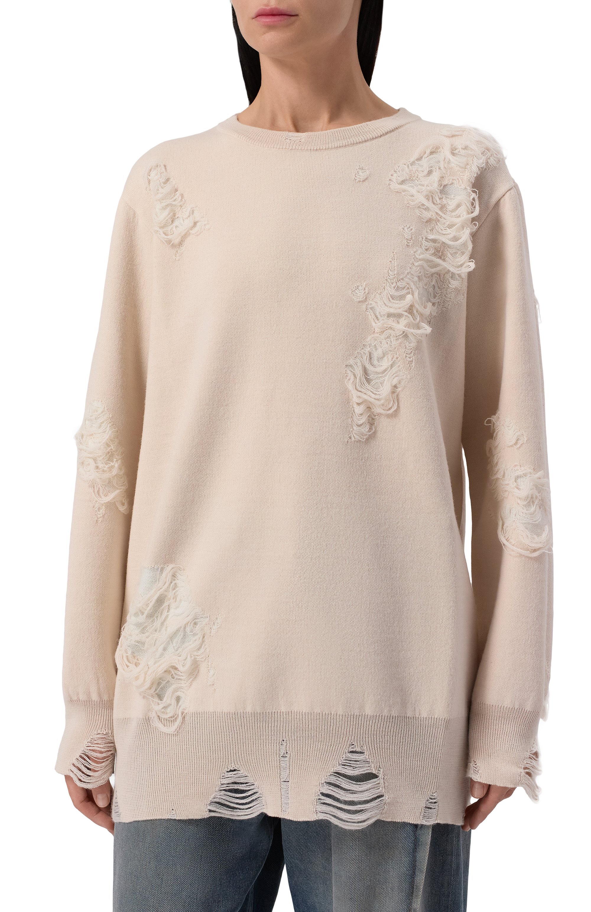 Пуловер MM6 кремового цвета по цене 99050 руб., арт. S52HL0046/M13131, фото 3 Пуловер MM6, арт. S52HL0046/M13131, фото 3