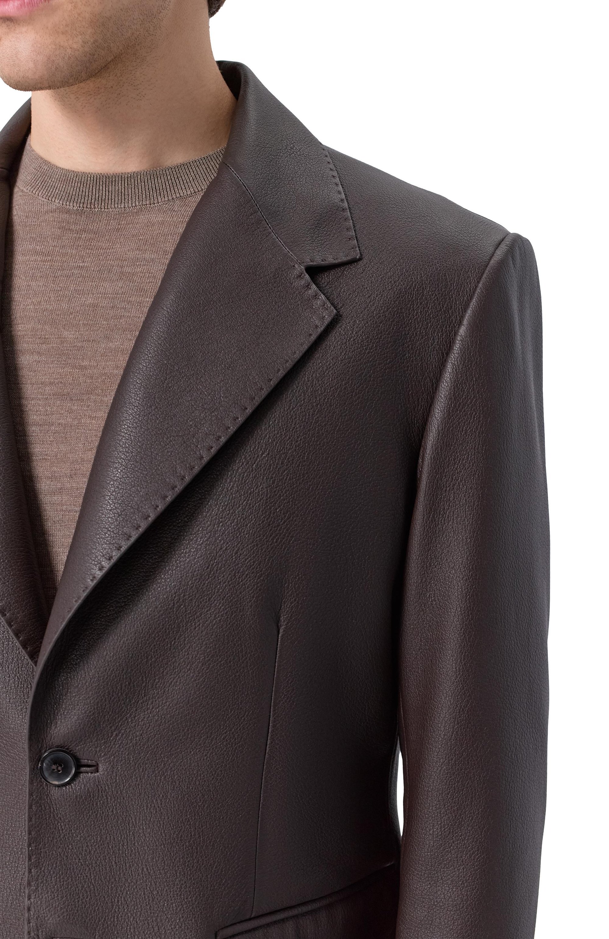 Кожаный пиджак MVST темно-коричневого цвета по цене 489500 руб., арт. M25.1PM.J004/BIG SIZE/CERV0 SILKY, фото 5 Кожаный пиджак MVST, арт. M25.1PM.J004/BIG SIZE/CERV0 SILKY, фото 5