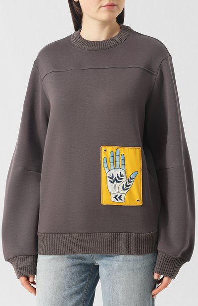 Хлопковый пуловер с круглым вырезом и контрастной нашивкой CHLOÉ, арт. CHC18AJH01089, фото 3