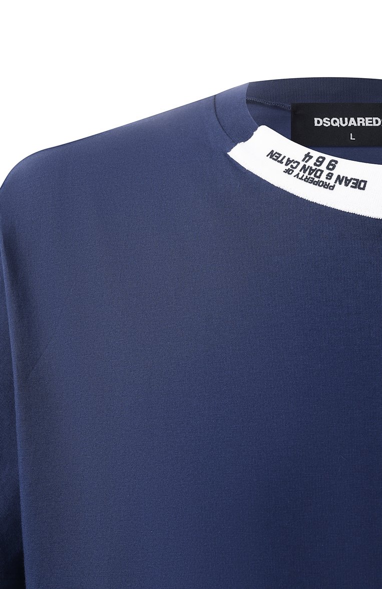 Мужская хлопковая футболка DSQUARED2 темно-синего цвета, арт. S74GD1417/D20020 | Фото 6 (Длина (для топов): Стандартные; Рукава: Короткие; Принт: Без принта; Стили: Спорт-шик; Материал внешний: Хлопок; Мужское Кросс-КТ: Футболка-одежда; Кросс-КТ: Джерси)