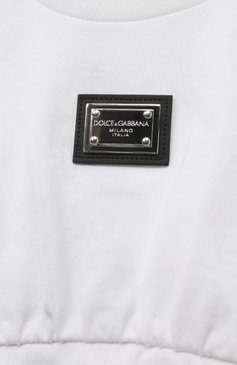 Детский хлопковый топ DOLCE & GABBANA белого цвета, арт. L5JTLC/G7JL3/2-6 | Фото 3 (Рукава: Короткие; Девочки Кросс-КТ: топ-одежда; Материал сплава: Проставлено; Материал внешний: Хлопок; Драгоценные камни: Проставлено; Ростовка одежда: 3 года | 98 см, 4 года | 104 см, 5 лет | 110 см, 6 лет | 116 см)