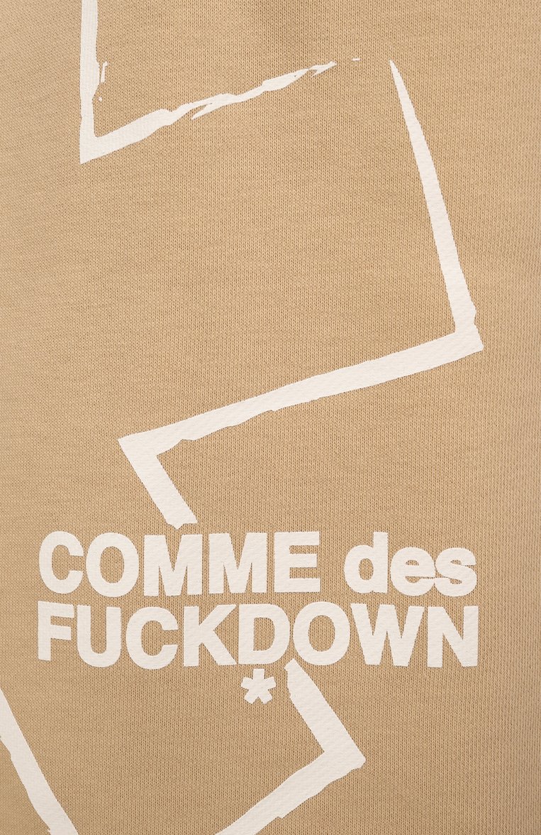Мужские хлопковые шорты COMME DES FUCKDOWN бежевого цвета, арт. CFABM01507 | Фото 6 (Материал внешний: Хлопок, Синтетический материал; Длина Шорты М: Ниже колена; Случай: Повседневный; Принт: С принтом; Стили: Спорт-шик)