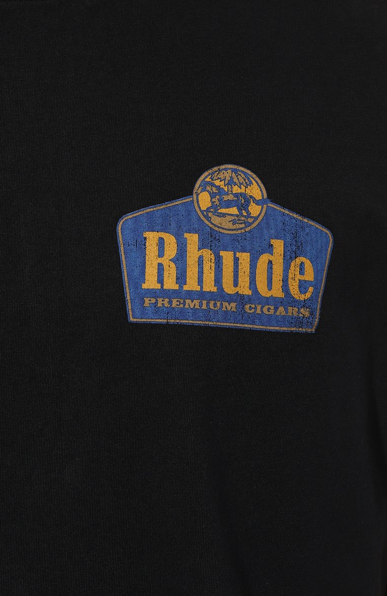 Мужская хлопковая футболка RHUDE черного цвета, арт. RHSS24TT07012610 | Фото 5 (Материал сплава: Проставлено; Длина (для топов): Стандартные; Драгоценные камни: Проставлено; Материал внешний: Хлопок; Рукава: Короткие; Принт: С принтом; Стили: Спорт-шик; Мужское Кросс-КТ: Футболка-одежда; Кросс-КТ: Джерси)