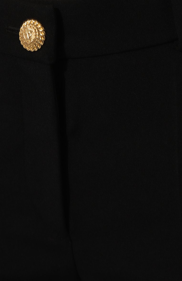 Женские шерстяные брюки BALMAIN черного цвета, арт. DF1P0104/WC09 | Фото 5 (Драгоценные камни: Проставлено; Длина (брюки, джинсы): Удлиненные; Материал внешний: Шерсть; Материал сплава: Проставлено; Силуэт Ж (брюки и джинсы): Расклешенные; Стили: Кэжуэл; Женское Кросс-КТ: Брюки-одежда)