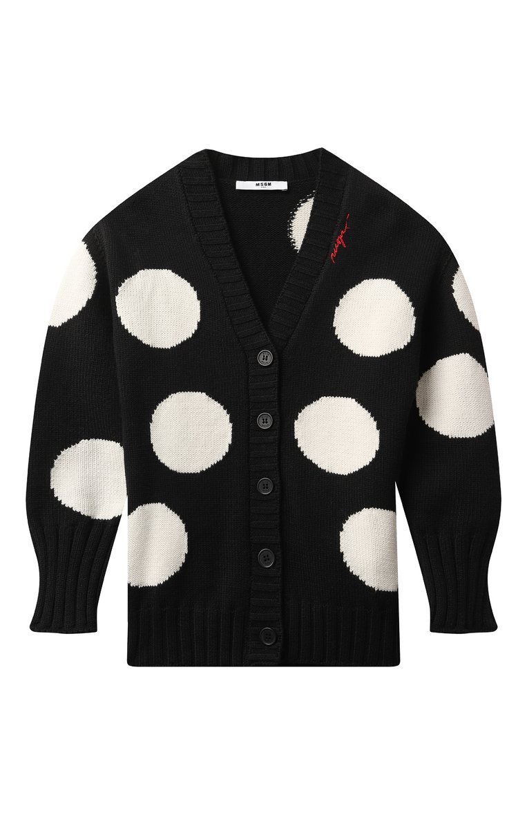 Детский кардиган из хлопка и шерсти MSGM KIDS черно-белого цвета, арт. F4MSJGCA133 | Фото 1 (Драгоценные камни: Проставлено; Материал внешний: Шерсть, Хлопок; Материал сплава: Проставлено; Рукава: Длин�ные; Девочки Кросс-КТ: Кардиган-одежда; Ростовка одежда: 8 лет | 128 см, 13 - 15 лет | 158 см, 12 лет | 152 см, 10 - 11 лет | 140 - 146см)