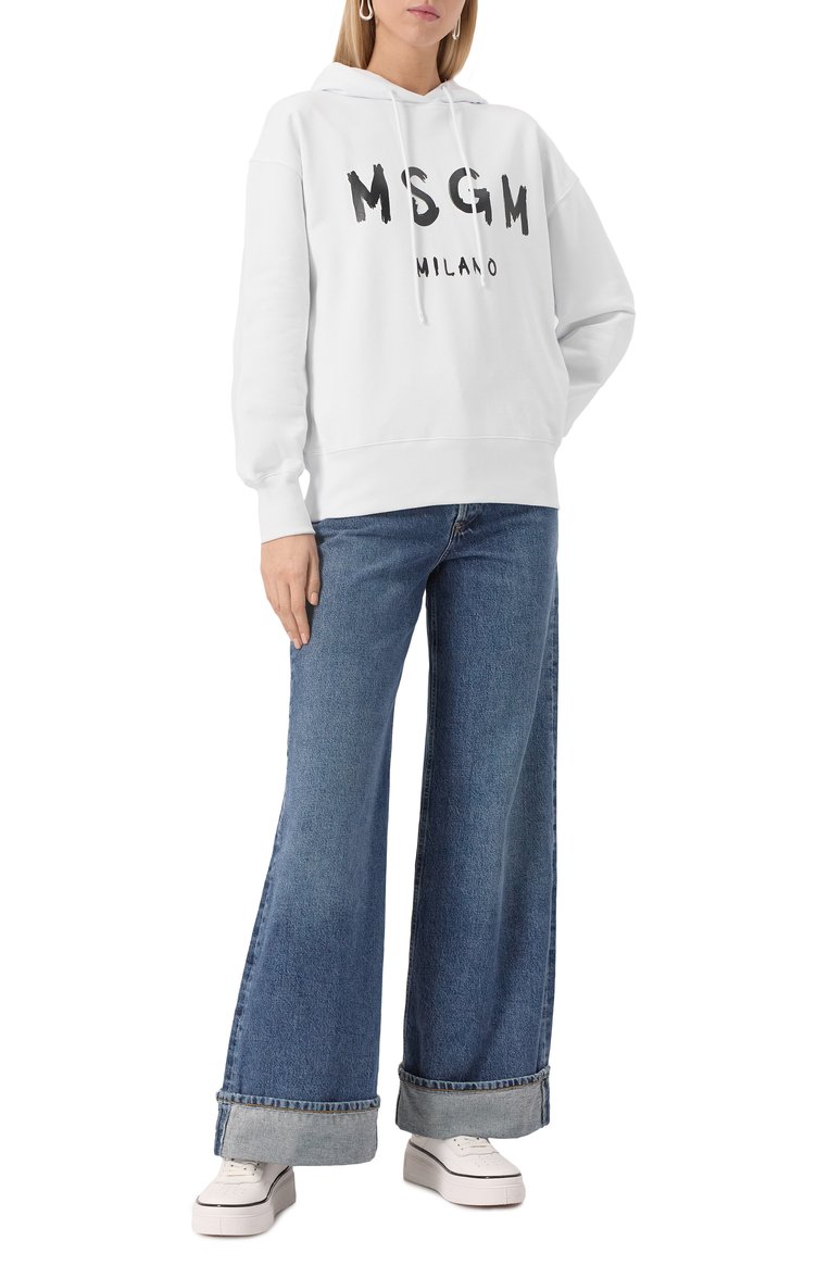 Женский хлопковое худи MSGM белого цвета, арт. 2000MDM515/300000 | Фото 2 (Материал сплава: Проставлено; Драгоценные камни: Проставлено; Рукава: Длинные; Длина (для топов): Стандартные; Стили: Кэжуэл; Женское Кросс-КТ: Худи-одежда; Материал внешний: Хлопок)