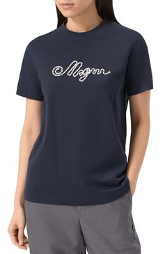 Женская хлопковая футболка MSGM синего цвета, арт. 3841MDM130/257097 | Фото 3 (Материал внешний: Хлопок; Длина (для топов): Стандартные; Материал сплава: Проставлено; Рукава: Короткие; Драгоценные камни: Проставлено; Принт: С принтом; Стили: Кэжуэл; Женское Кросс-КТ: Футболка-одежда)